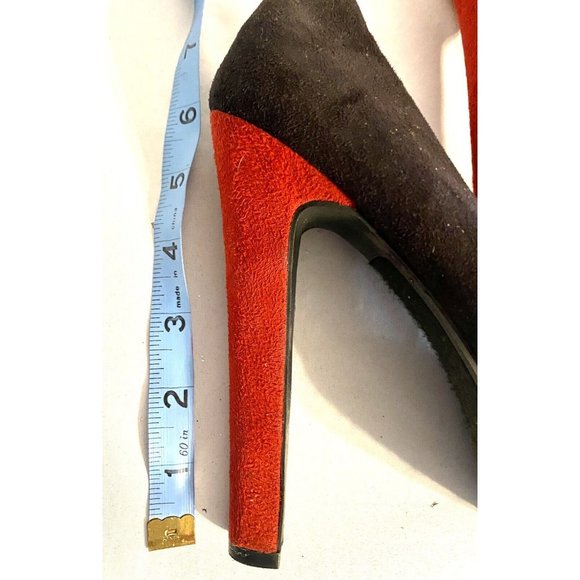 Heart in D Platform Peep Toe Pumps Black Red Faux Suede Stiletto Heel Size 8 - Picture 3 of 7